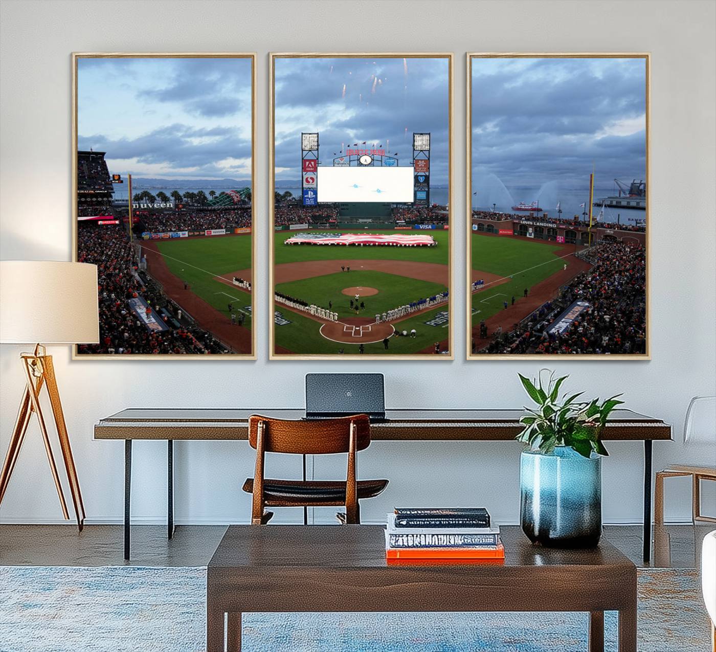 44631-MGV-FC-48X32-3P_Natural-Oracle Park San Francisco Giants Wall Art | Oracle Park Stadium Canvas Print| Large Framed Baseball Wall Decor