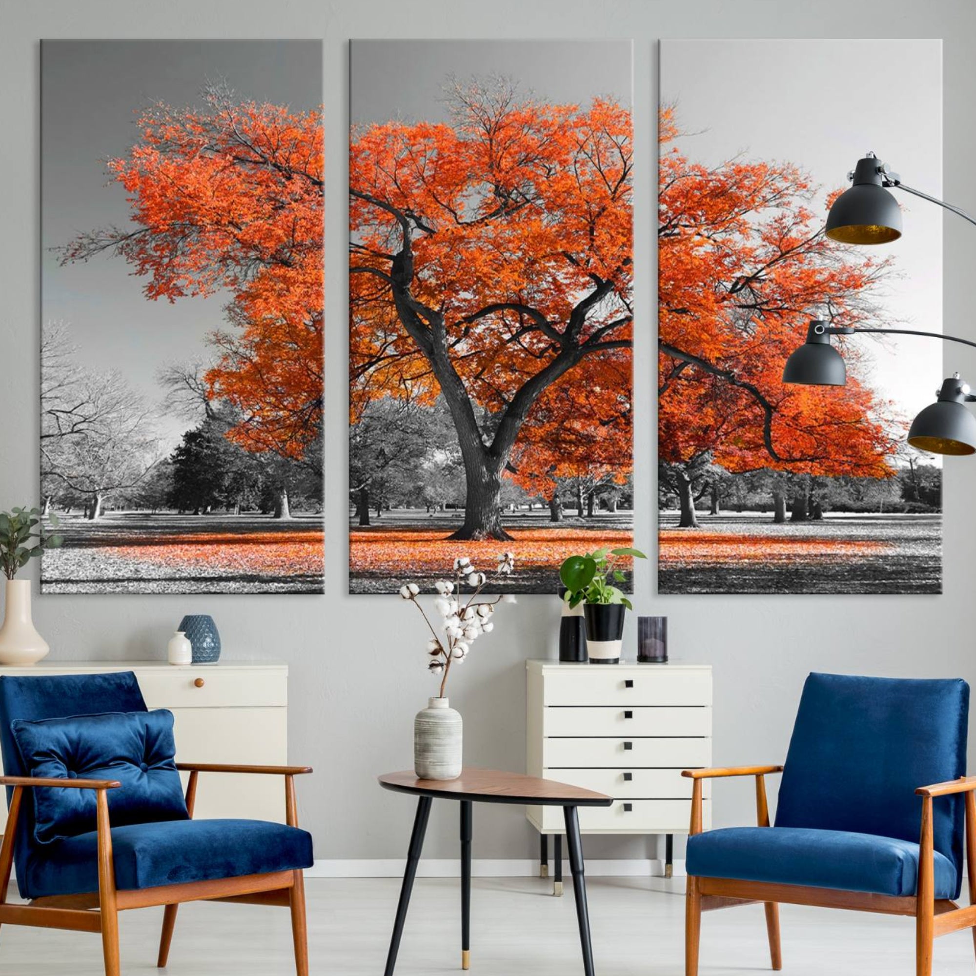 71922-MGV-CV-36X24-Orange Autumn Tree Wall Art Canvas Print – Framed Vibrant Fall Foliage Scene Artwork for Home, Office, Living Room Decor