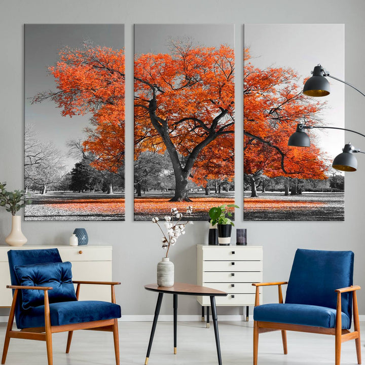 Orange Autumn Tree Canvas Wall Art Print