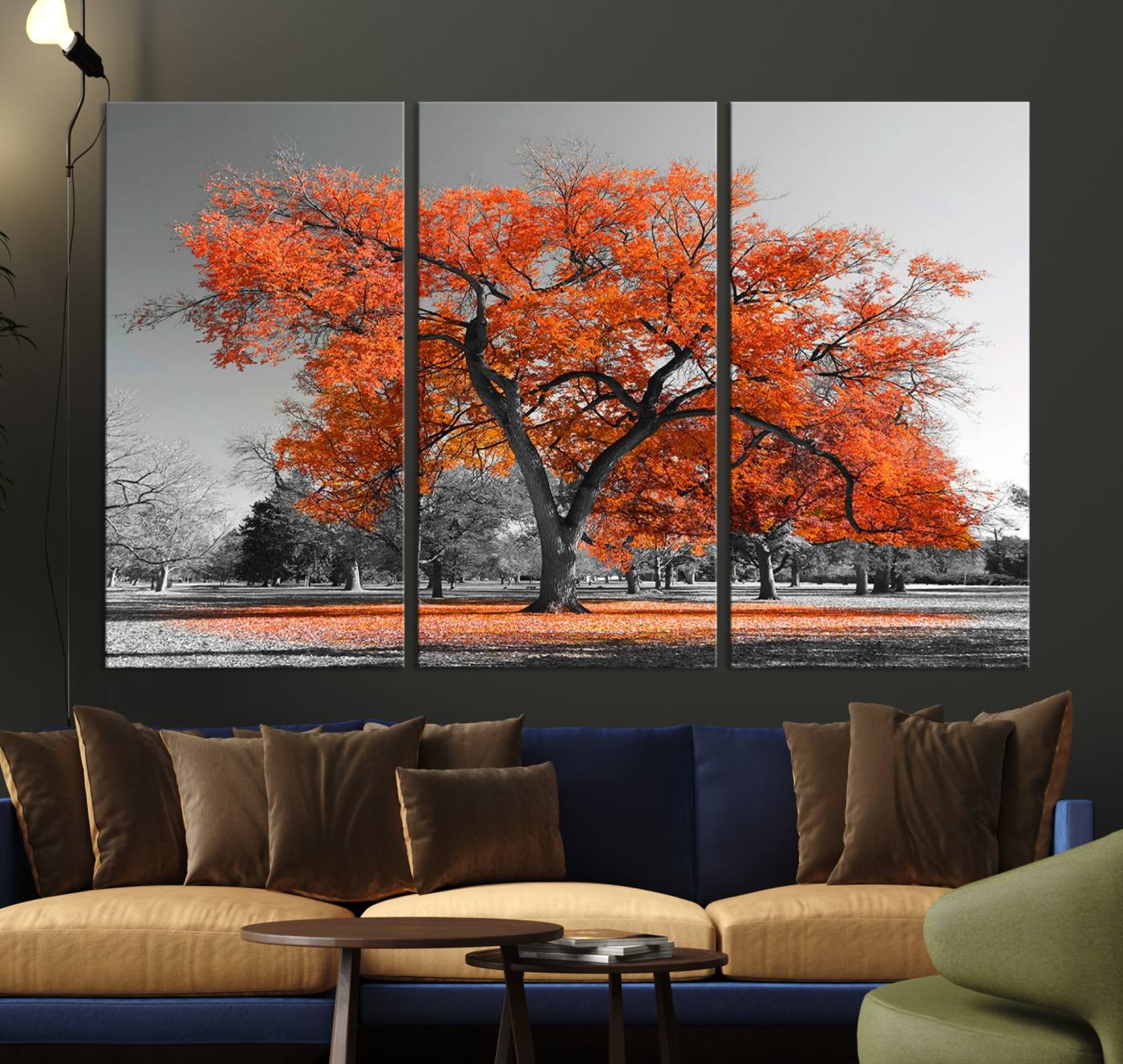 71922-MGV-CV-36X24-Orange Autumn Tree Wall Art Canvas Print – Framed Vibrant Fall Foliage Scene Artwork for Home, Office, Living Room Decor