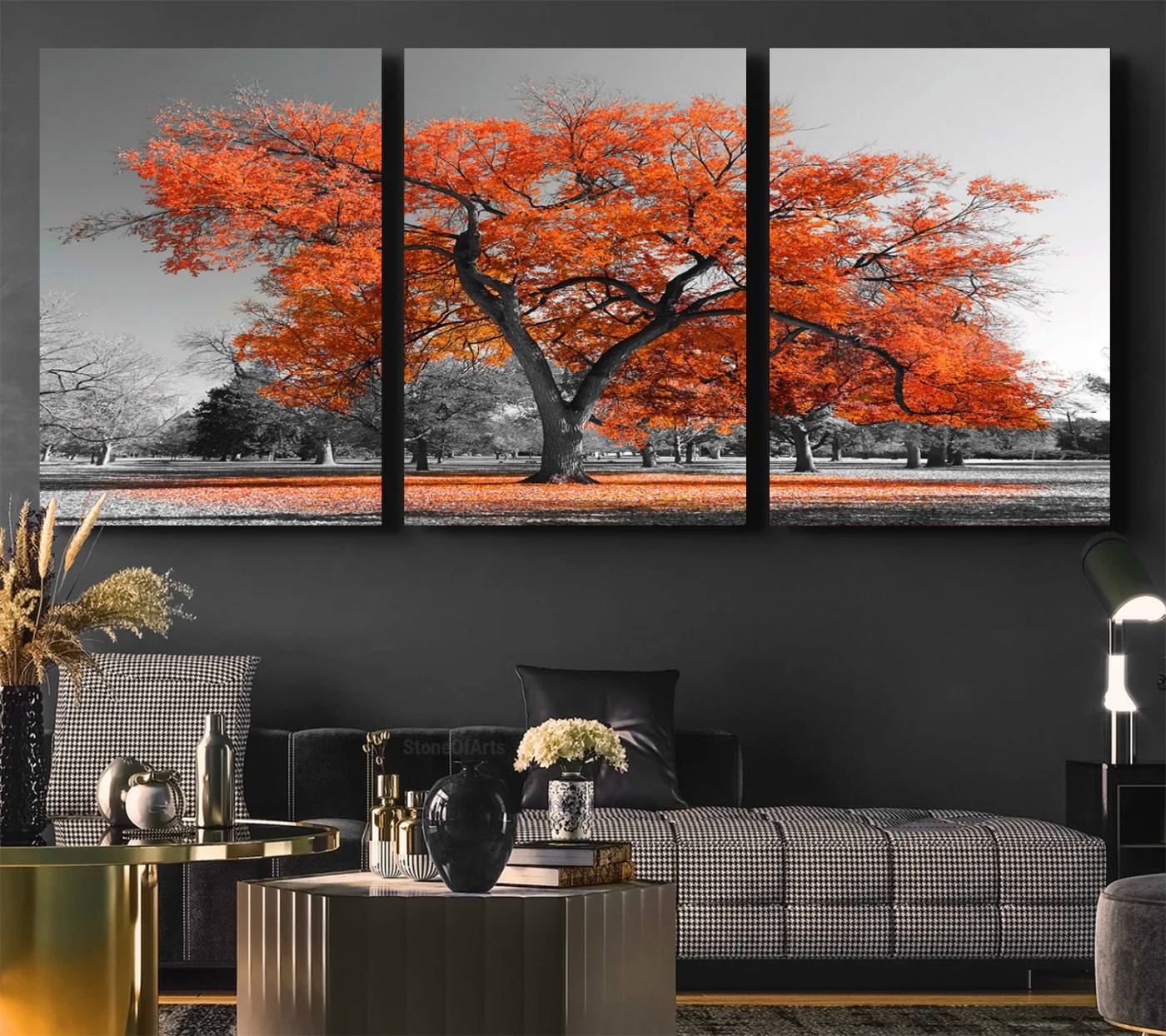 71922-MGV-CV-36X24-Orange Autumn Tree Wall Art Canvas Print – Framed Vibrant Fall Foliage Scene Artwork for Home, Office, Living Room Decor