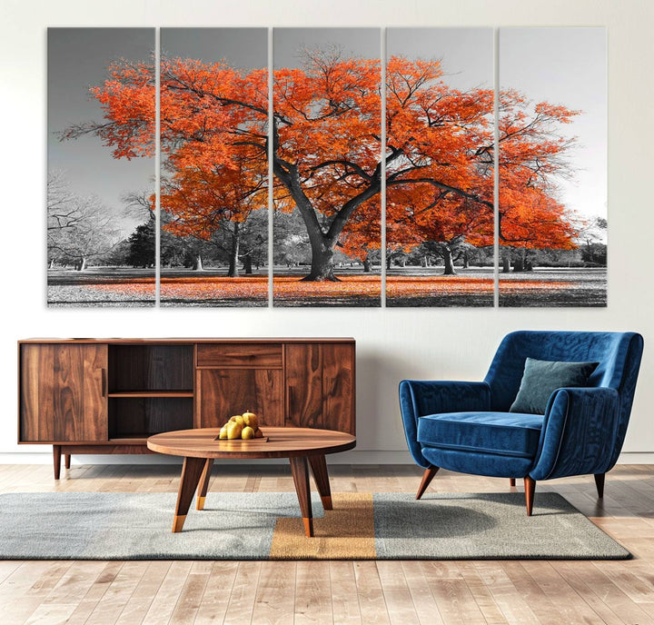 Orange Autumn Tree Canvas Wall Art Print