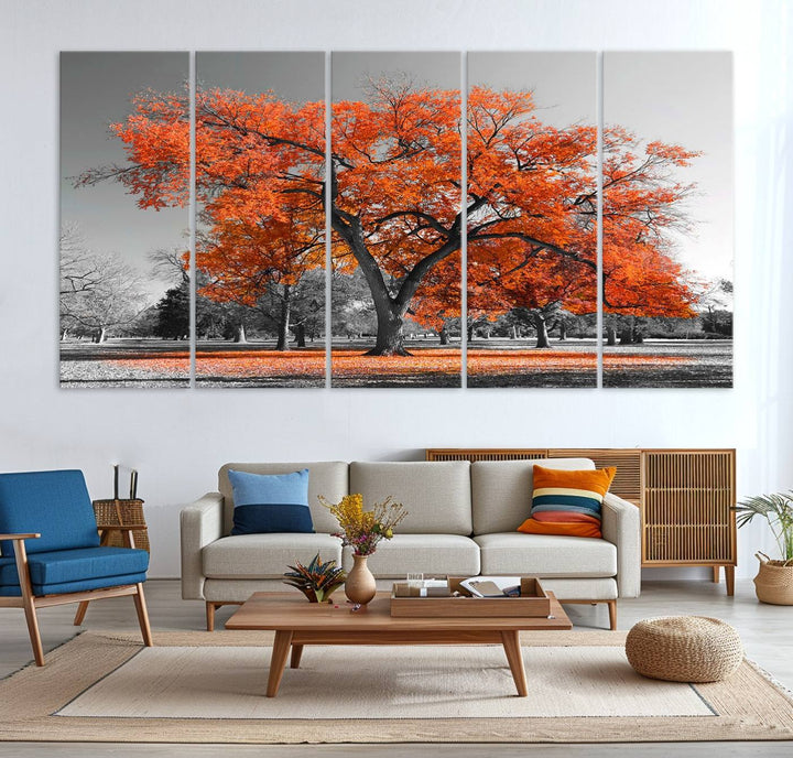 Orange Autumn Tree Canvas Wall Art Print