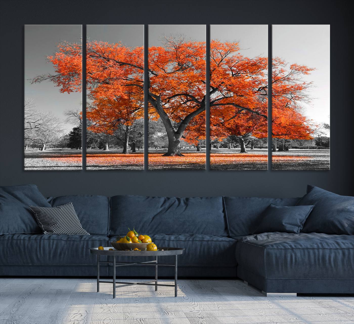 71922-MGV-CV-36X24-Orange Autumn Tree Wall Art Canvas Print – Framed Vibrant Fall Foliage Scene Artwork for Home, Office, Living Room Decor