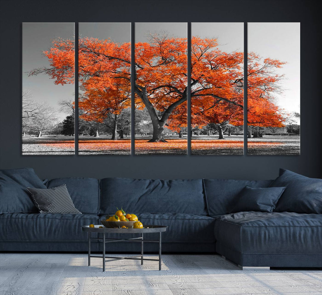 Orange Autumn Tree Canvas Wall Art Print