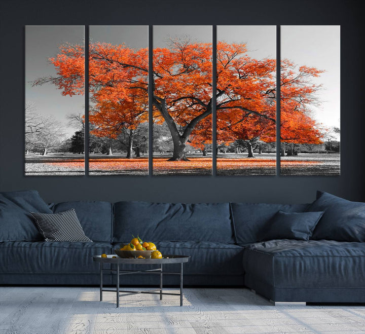 Orange Autumn Tree Canvas Wall Art Print