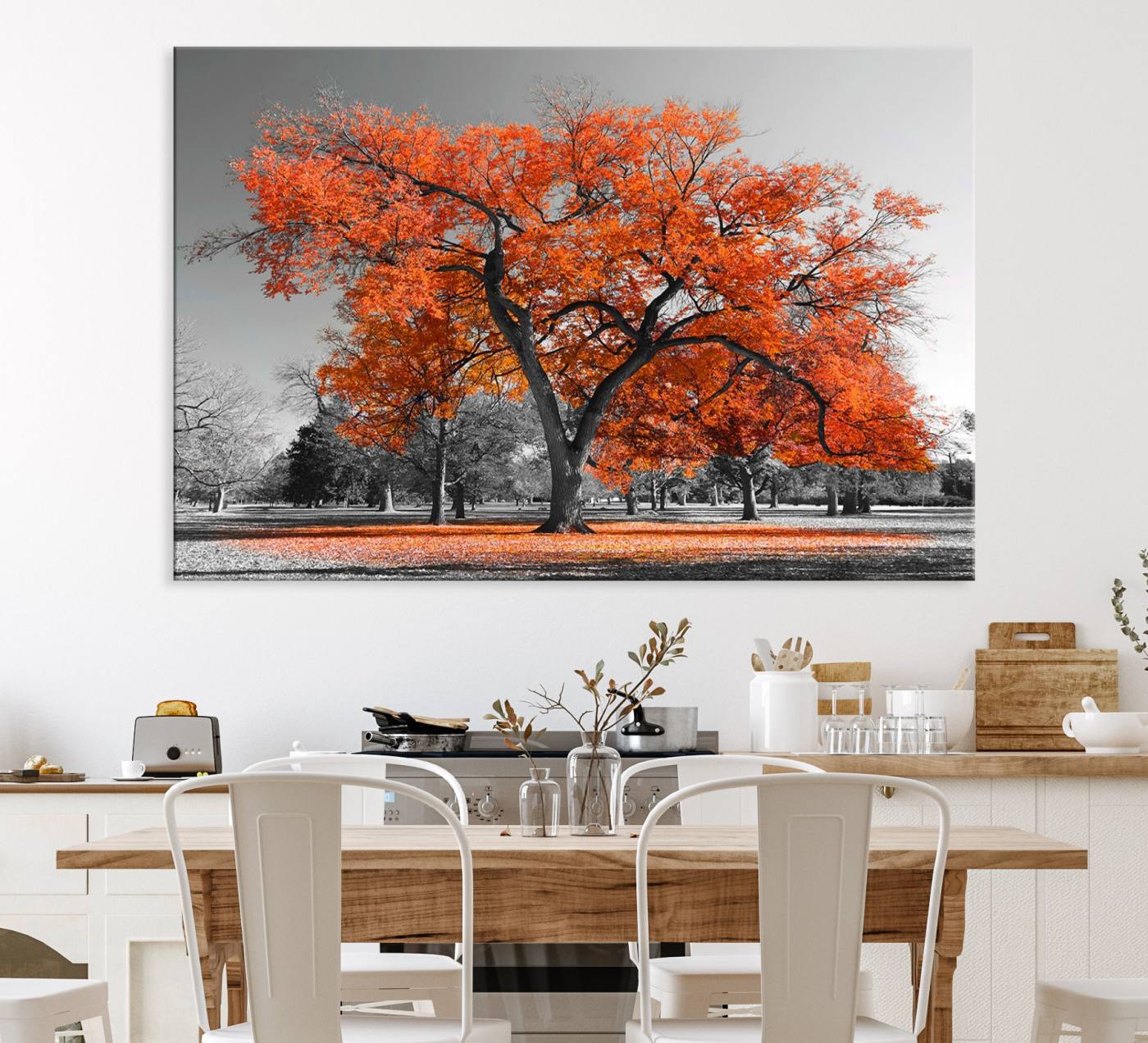 71922-MGV-CV-36X24-Orange Autumn Tree Wall Art Canvas Print – Framed Vibrant Fall Foliage Scene Artwork for Home, Office, Living Room Decor