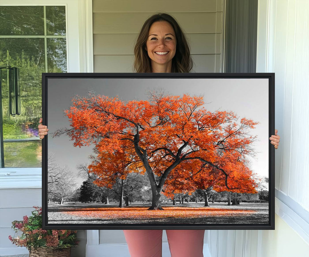 71922-MGV-CV-36X24-Orange Autumn Tree Canvas Wall Art Print