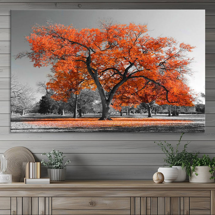 Orange Autumn Tree Canvas Wall Art Print