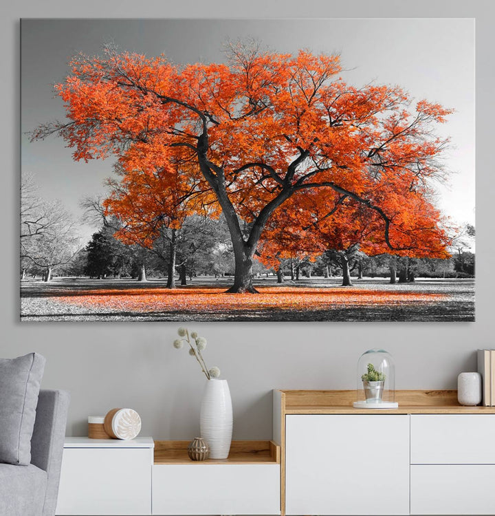 Orange Autumn Tree Canvas Wall Art Print