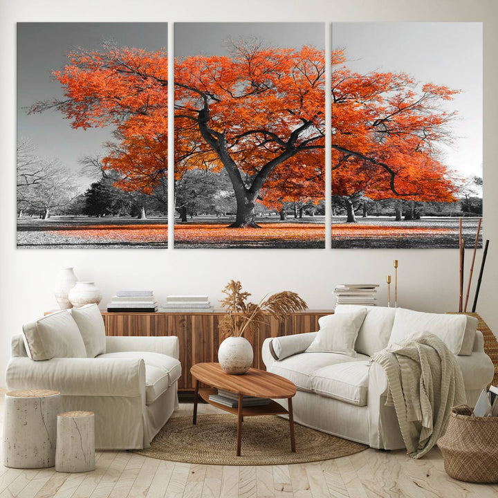 Orange Autumn Tree Canvas Wall Art Print