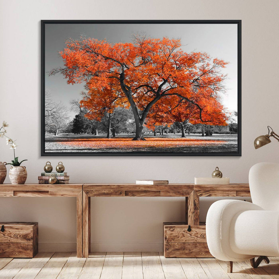 Orange Autumn Tree Canvas Wall Art Print