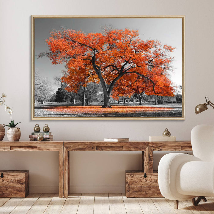 Orange Autumn Tree Canvas Wall Art Print
