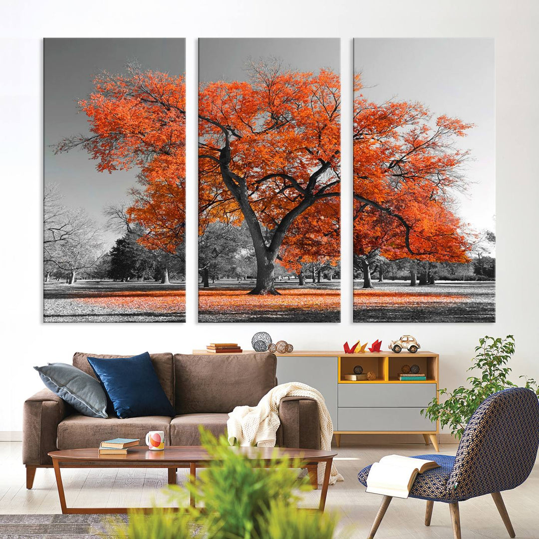 Orange Autumn Tree Canvas Wall Art Print