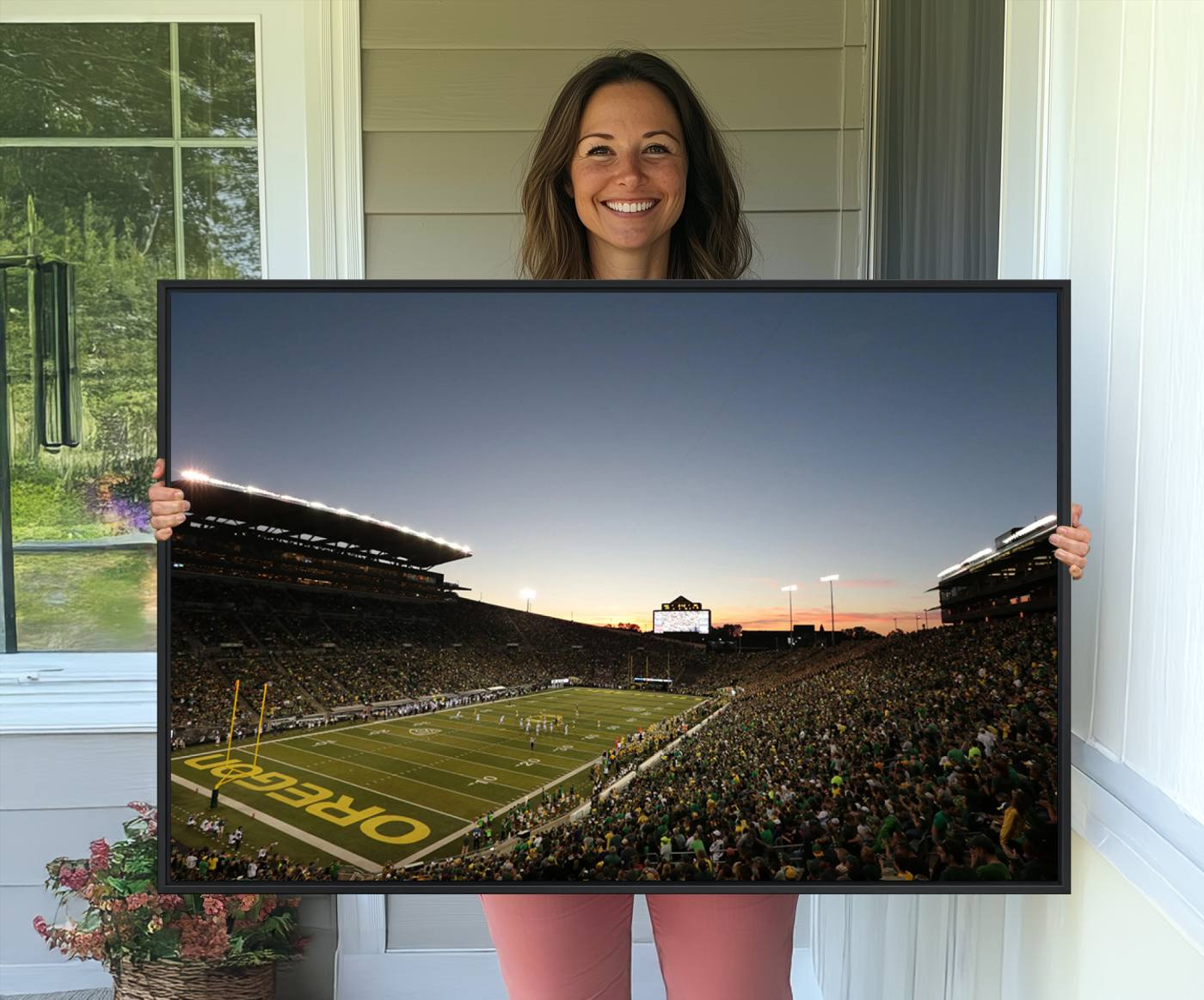 21429-MGV-CV-36X24-Oregon Ducks Football Team Print - Eugene Autzen Stadium Wall Art Canvas Print