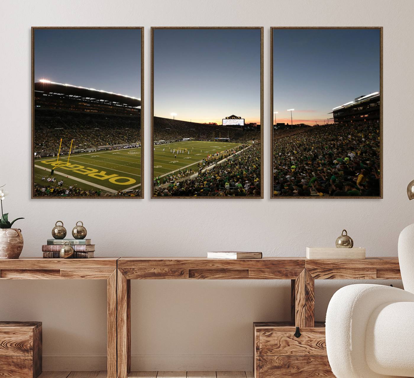21429-MGV-FC-60X30-3P_Walnut-Oregon Ducks Football Team Print - Eugene Autzen Stadium Wall Art Canvas Print