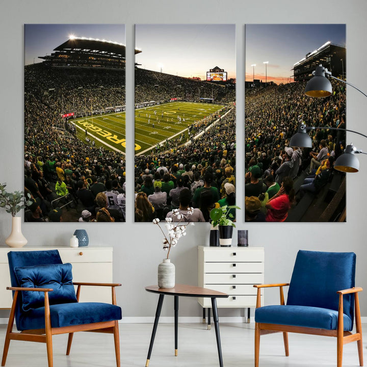 Oregon Stadium Canvas Wall Art - Captivating Game Day Scene at Autzen Stadium, Oregon Ducks Football Art, Perfect for Sports Fans
