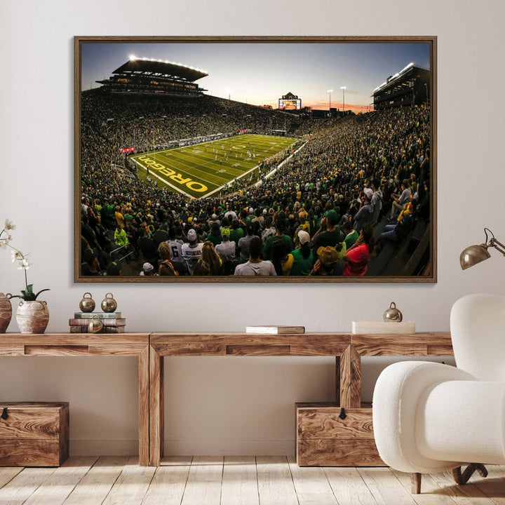 15228-MGV-FC-36X24_Walnut-Oregon Stadium Canvas Wall Art - Captivating Game Day Scene at Autzen Stadium, Oregon Ducks Football Art, Perfect for Sports Fans