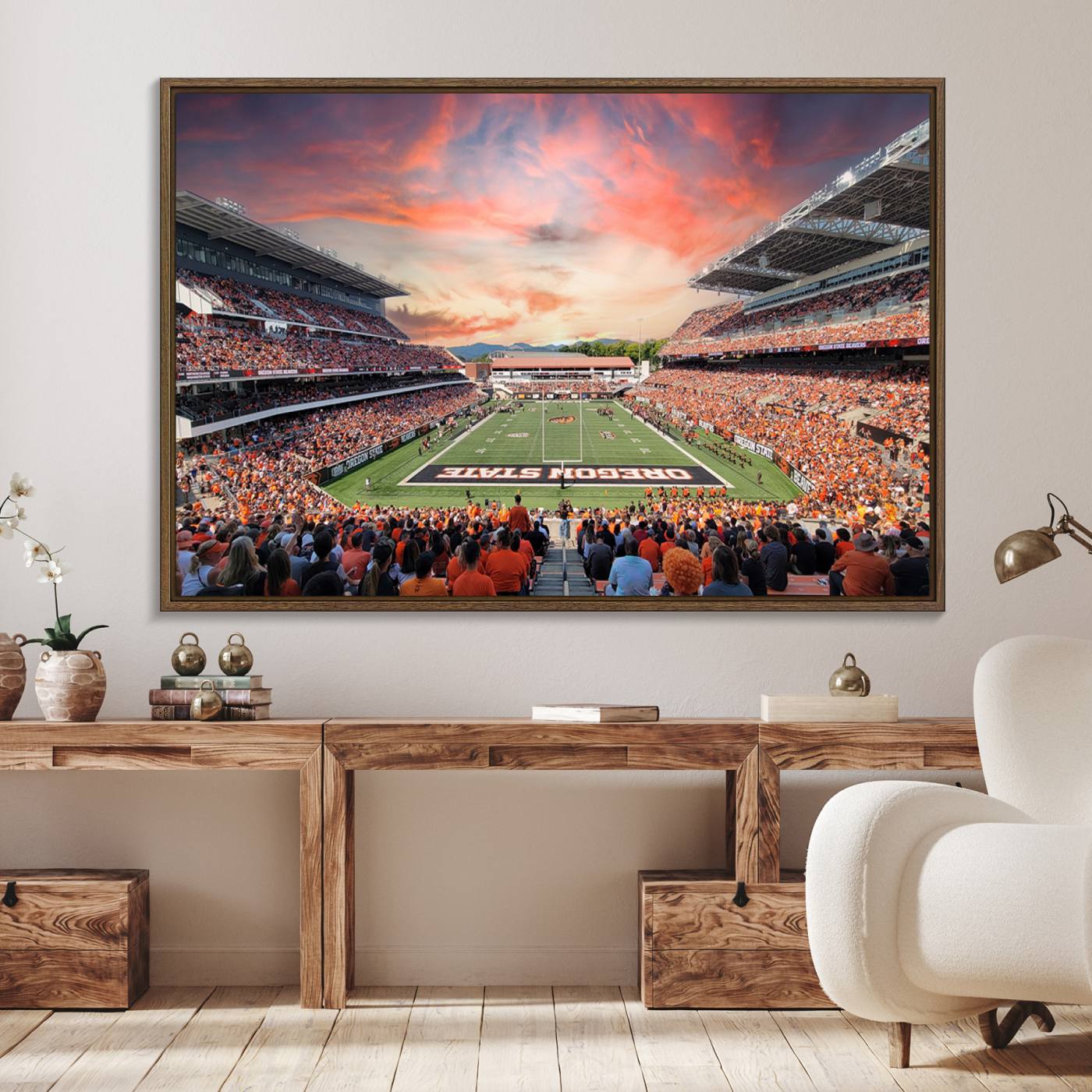 54167-MGV-FC-36X24_Walnut-Oregon State Beavers Football Team Print - Corvallis Reser Stadium Wall Art Canvas Print