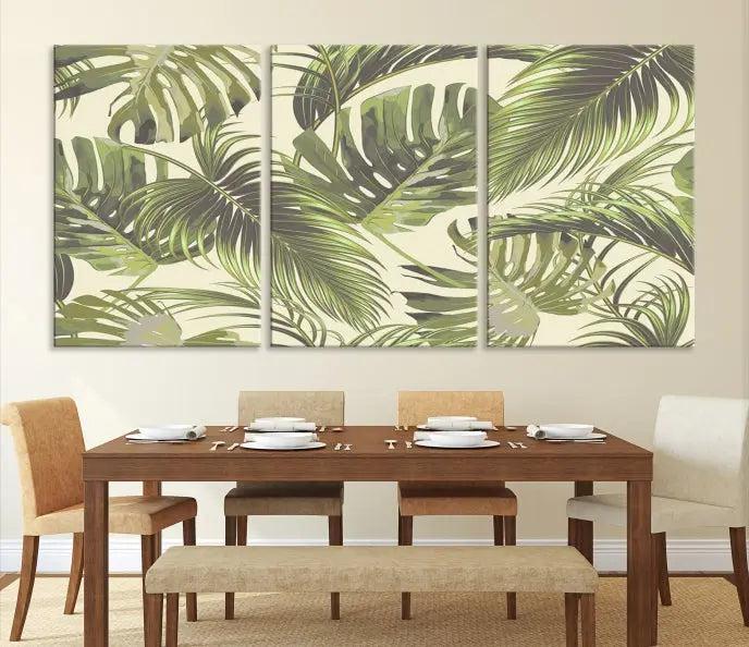 Cozy room featuring "Palm Leaves" wall art on museum-quality canvas.