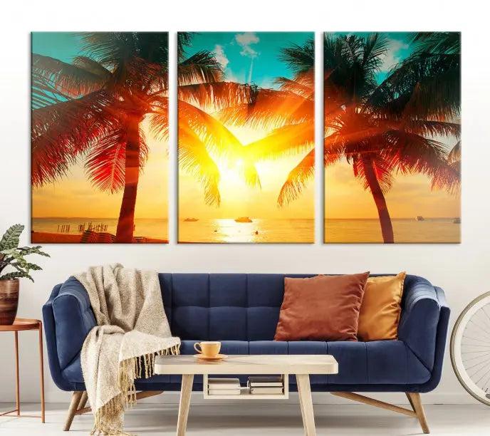 Palm and Sunset Beach Wall Art Canvas Print 