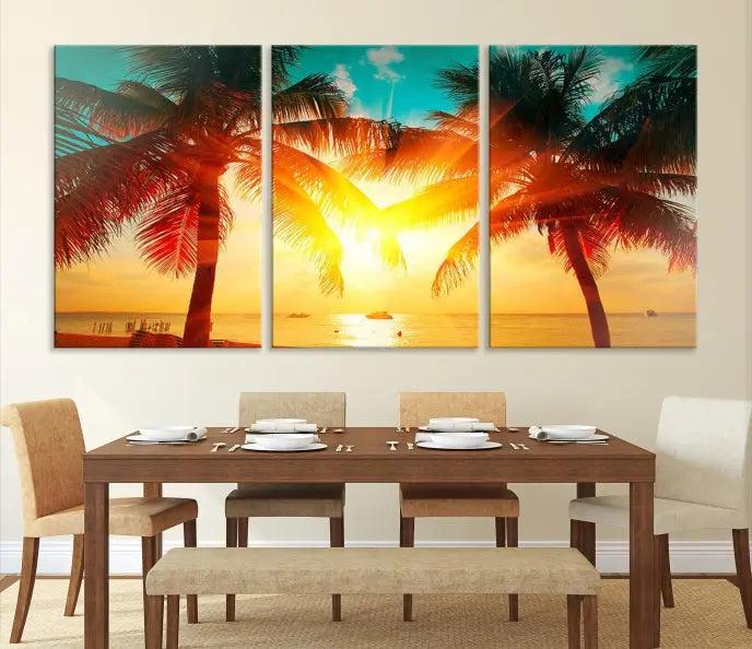 Palm and Sunset Beach Wall Art Canvas Print 