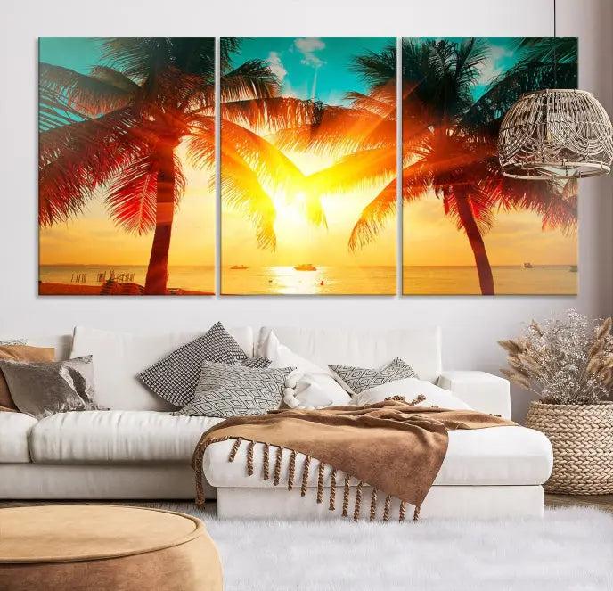 Palm and Sunset Beach Wall Art Canvas Print 