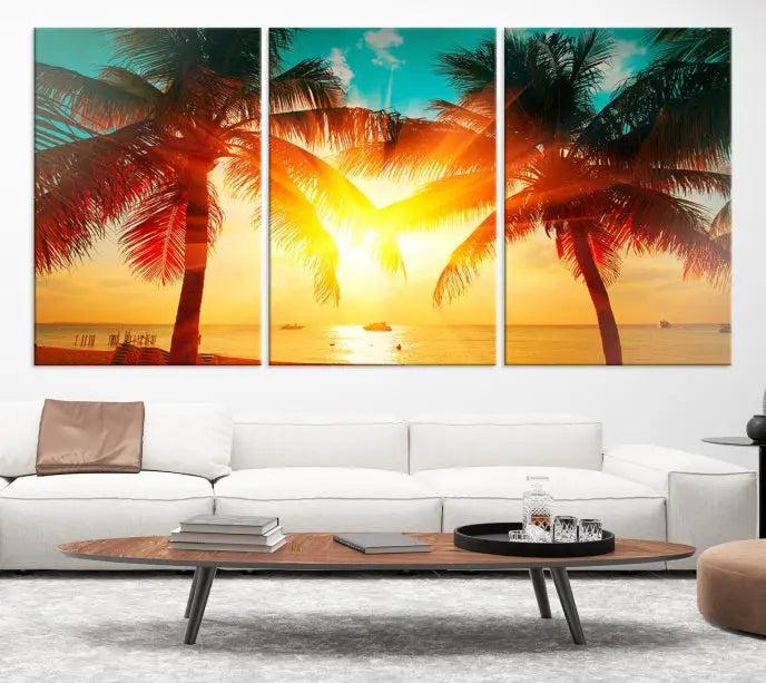 Palm and Sunset Beach Wall Art Canvas Print 