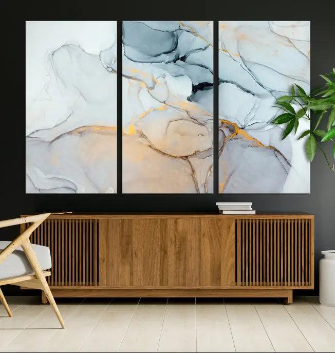 Pastel Marble Fluid Effect Wall Art Abstract Canvas Wall Art Print is displayed on a dark wall, presented on museum-quality canvases with a UV-protective coating.