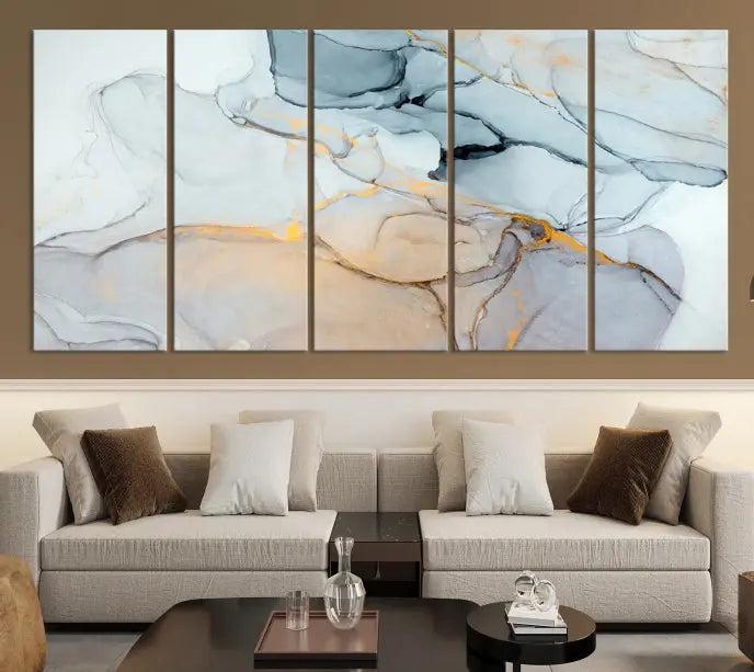 Pastel Marble Fluid Effect Wall Art Abstract Canvas Wall Art Print is displayed on a dark wall, presented on museum-quality canvases with a UV-protective coating.