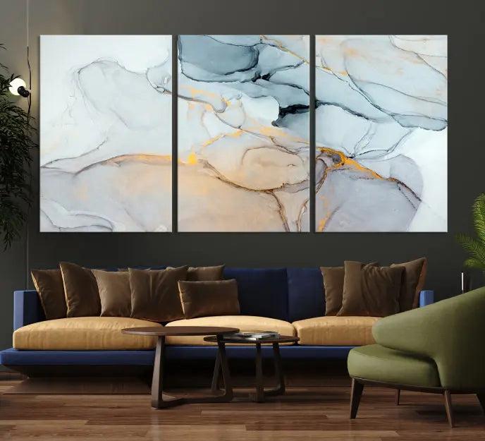 Pastel Marble Fluid Effect Wall Art Abstract Canvas Wall Art Print is displayed on a dark wall, presented on museum-quality canvases with a UV-protective coating.