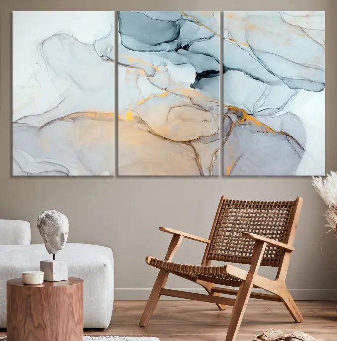 Pastel Marble Fluid Effect Wall Art Abstract Canvas Wall Art Print is displayed on a dark wall, presented on museum-quality canvases with a UV-protective coating.