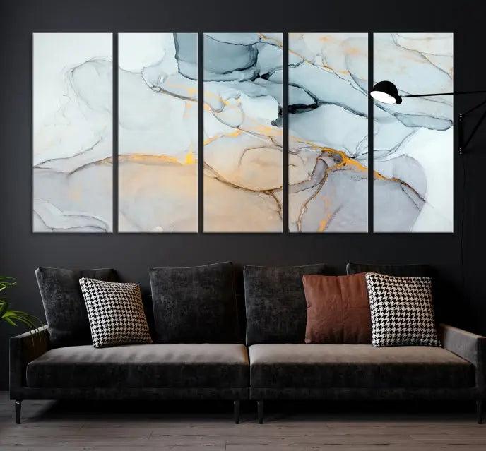 Pastel Marble Fluid Effect Wall Art Abstract Canvas Wall Art Print is displayed on a dark wall, presented on museum-quality canvases with a UV-protective coating.