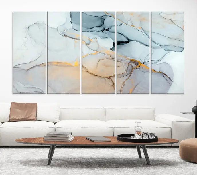 Pastel Marble Fluid Effect Wall Art Abstract Canvas Wall Art Print is displayed on a dark wall, presented on museum-quality canvases with a UV-protective coating.