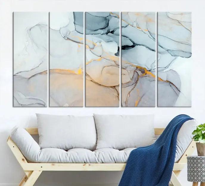 Pastel Marble Fluid Effect Wall Art Abstract Canvas Wall Art Print is displayed on a dark wall, presented on museum-quality canvases with a UV-protective coating.