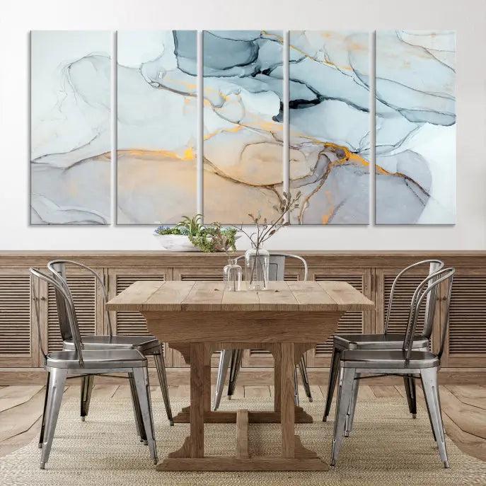 Pastel Marble Fluid Effect Wall Art Abstract Canvas Wall Art Print is displayed on a dark wall, presented on museum-quality canvases with a UV-protective coating.