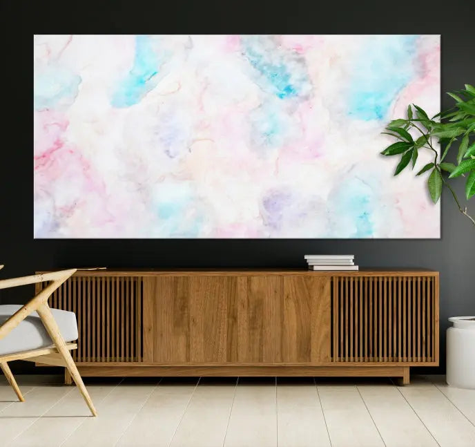 The "Pastel Marble Fluid Effect Wall Art Abstract Canvas Wall Art Print" graces the dark wall, ready to hang and transform your space.