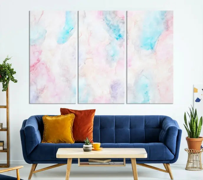 The "Pastel Marble Fluid Effect Wall Art Abstract Canvas Wall Art Print" graces the dark wall, ready to hang and transform your space.