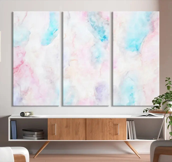 The "Pastel Marble Fluid Effect Wall Art Abstract Canvas Wall Art Print" graces the dark wall, ready to hang and transform your space.