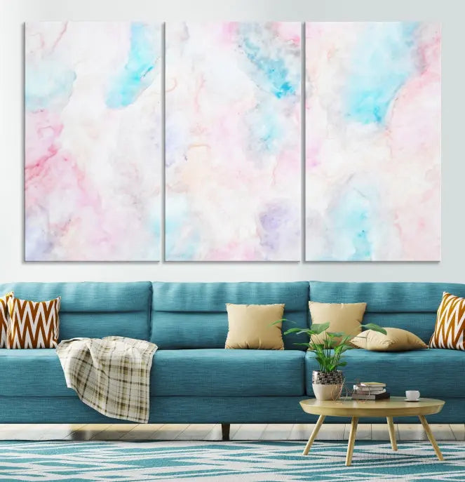 The "Pastel Marble Fluid Effect Wall Art Abstract Canvas Wall Art Print" graces the dark wall, ready to hang and transform your space.