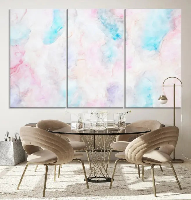 The "Pastel Marble Fluid Effect Wall Art Abstract Canvas Wall Art Print" graces the dark wall, ready to hang and transform your space.