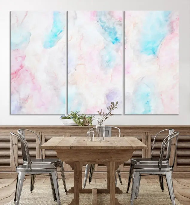 The "Pastel Marble Fluid Effect Wall Art Abstract Canvas Wall Art Print" graces the dark wall, ready to hang and transform your space.