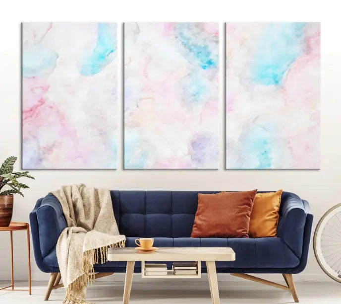 The "Pastel Marble Fluid Effect Wall Art Abstract Canvas Wall Art Print" graces the dark wall, ready to hang and transform your space.