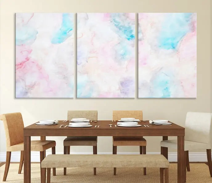 The "Pastel Marble Fluid Effect Wall Art Abstract Canvas Wall Art Print" graces the dark wall, ready to hang and transform your space.