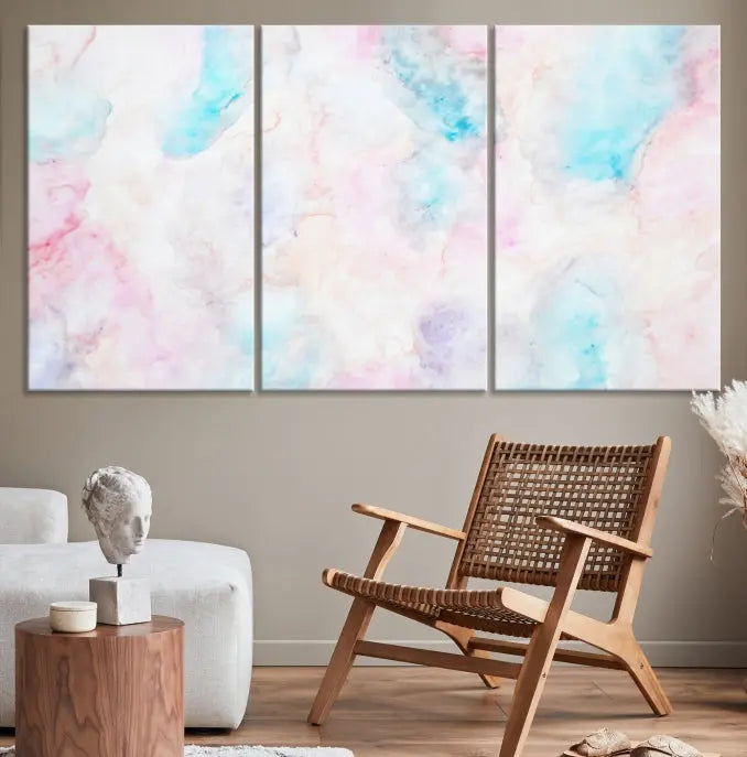 The "Pastel Marble Fluid Effect Wall Art Abstract Canvas Wall Art Print" graces the dark wall, ready to hang and transform your space.