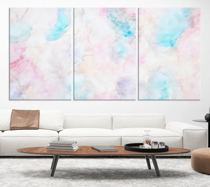 The "Pastel Marble Fluid Effect Wall Art Abstract Canvas Wall Art Print" graces the dark wall, ready to hang and transform your space.