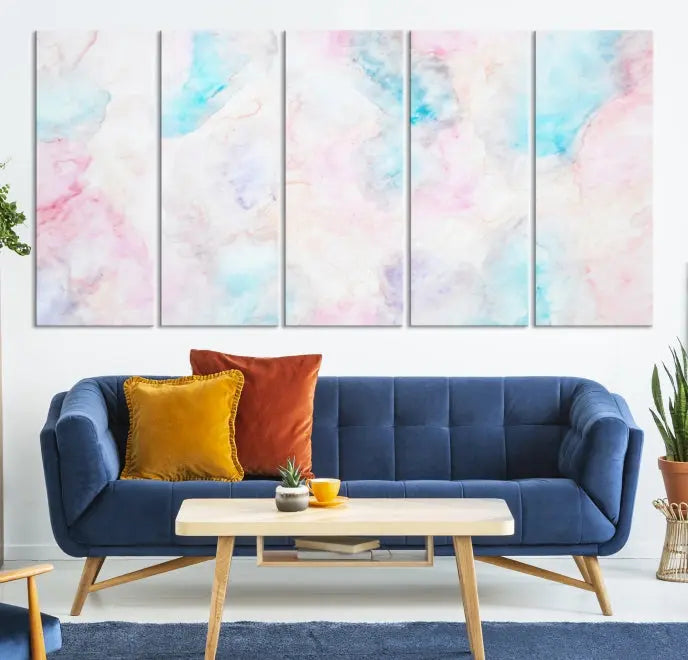 The "Pastel Marble Fluid Effect Wall Art Abstract Canvas Wall Art Print" graces the dark wall, ready to hang and transform your space.