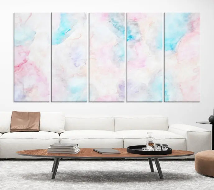 The "Pastel Marble Fluid Effect Wall Art Abstract Canvas Wall Art Print" graces the dark wall, ready to hang and transform your space.