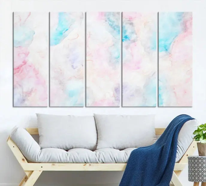 The "Pastel Marble Fluid Effect Wall Art Abstract Canvas Wall Art Print" graces the dark wall, ready to hang and transform your space.