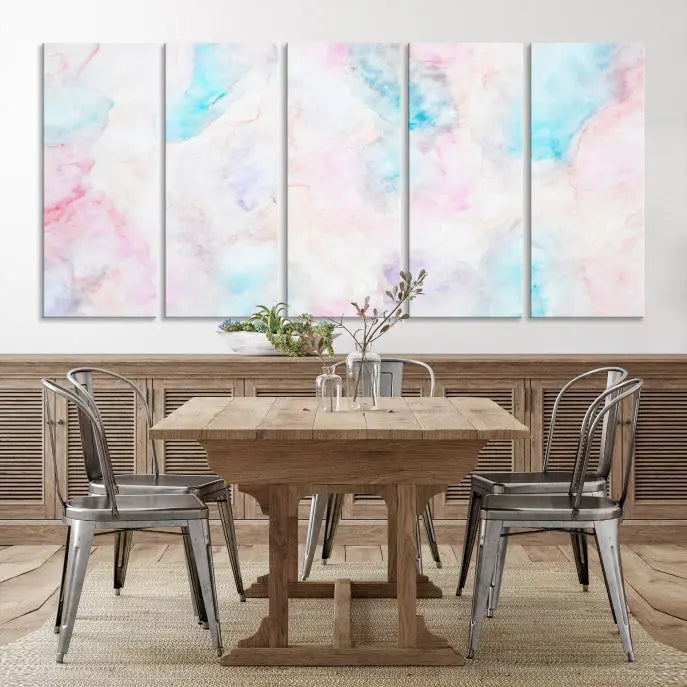 The "Pastel Marble Fluid Effect Wall Art Abstract Canvas Wall Art Print" graces the dark wall, ready to hang and transform your space.